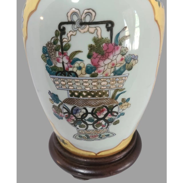 Asian Antique Antique Hand Painted Asian Pottery Vase Converted to Table Lamp Marked For Sale - Image 3 of 12