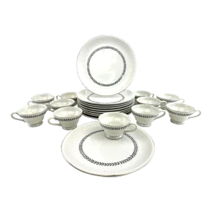 1960s Serving Luncheon Party Plate and Tea Cup Set, Service for Eleven- 22 Pieces