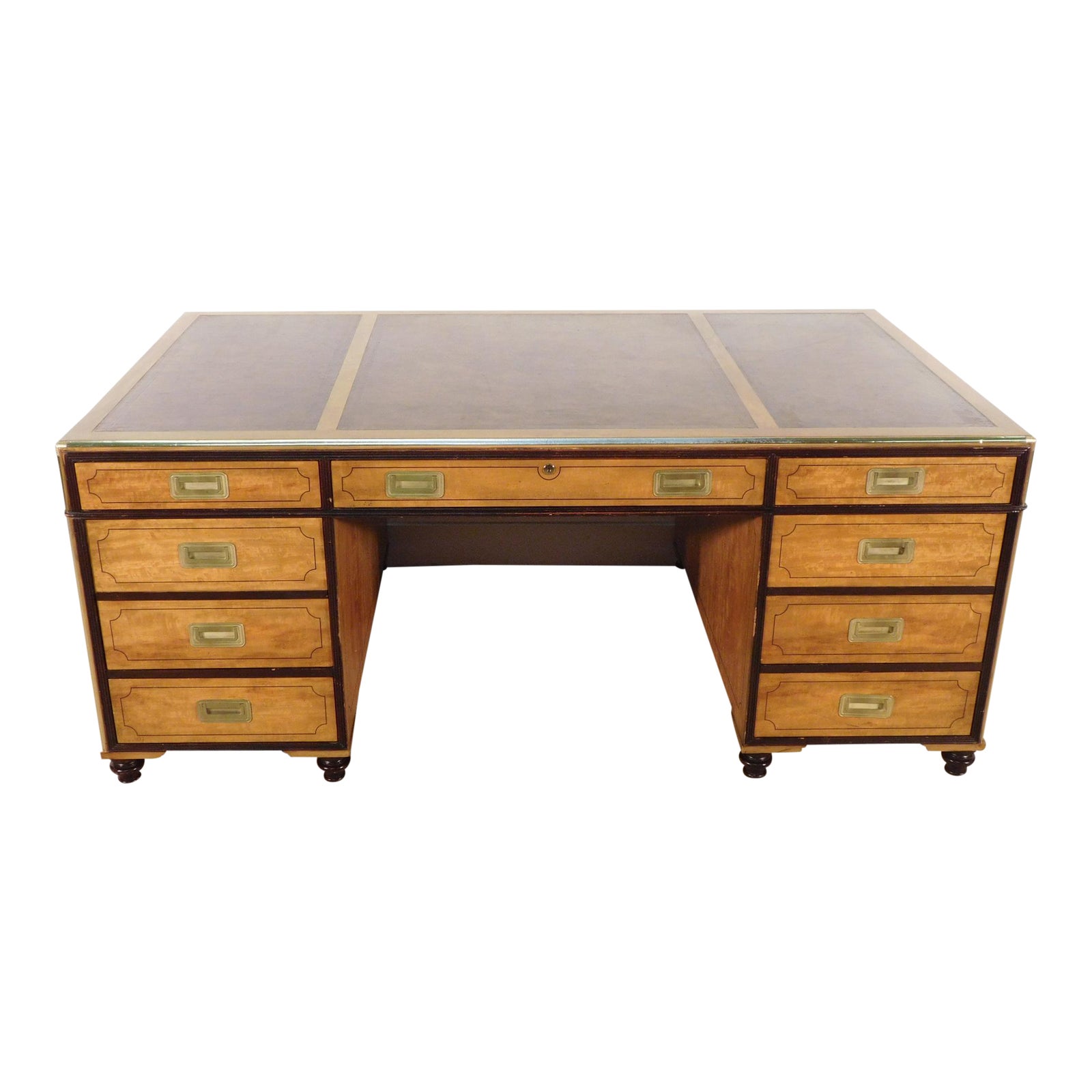 Baker Furniture Company Satinwood Campaign 3Piece Leather Top Partner