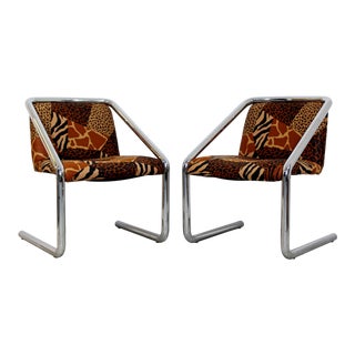 Mid Century Modern Tubular Chrome Cantilever Armchairs- A Pair