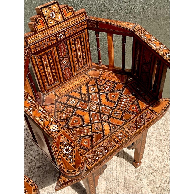 Wood Vintage Syrian Inlaid Wood Chairs - A Pair For Sale - Image 7 of 18