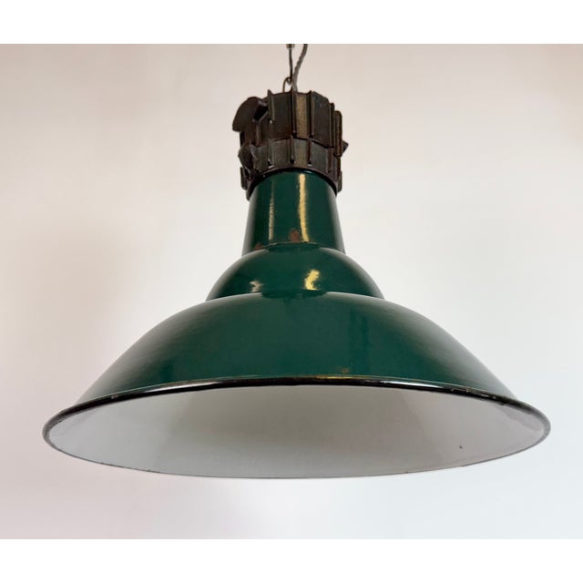 Metal Industrial French Petrol Enamel Pendant Lamp from Sammode, 1950s For Sale - Image 7 of 18