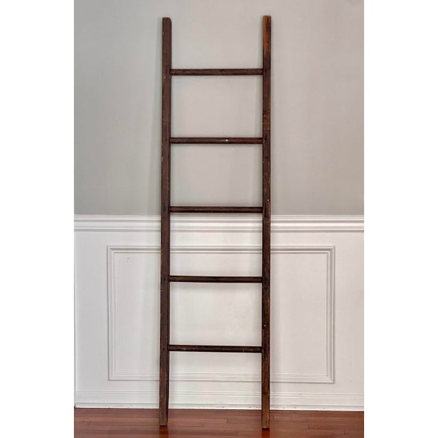 Antique American Rustic Farmstead Wooden Ladder For Sale - Image 4 of 15