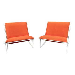 1970s Pair of Orange Knoll Sling Chairs For Sale