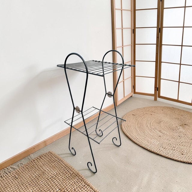 Black Mid Century Plant Stand Black Metal Wire Patio Table Telephone Table Smoking Stand For Sale - Image 8 of 8