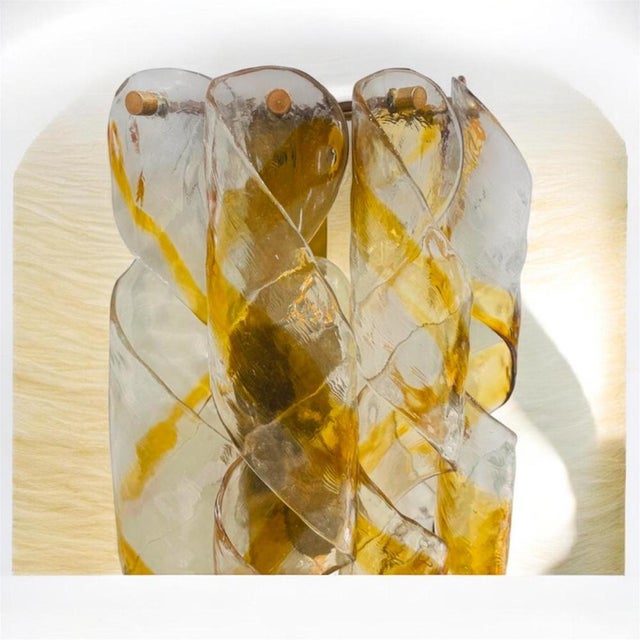 Two-Tone Murano Glass & Brass Wall Sconces, Italy, 1970, Set of 2 For Sale - Image 3 of 6