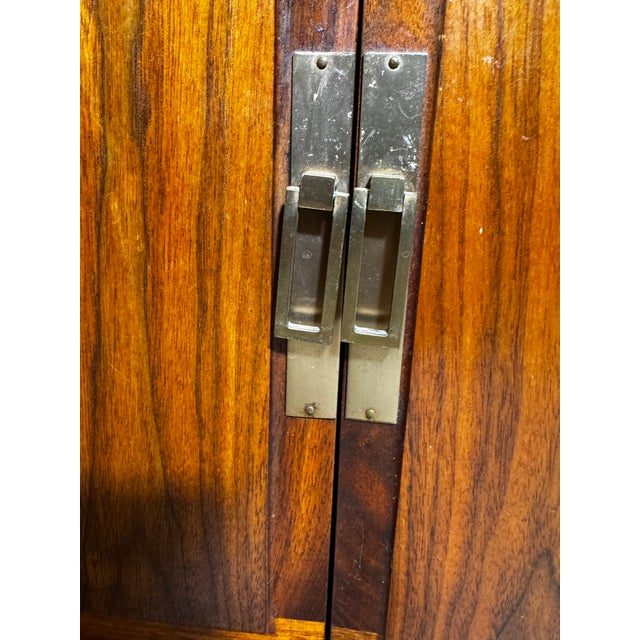 Mid-Century Modern Jack Cartwright Modern Mid-Century Walnut Cabinet With Brass Hardware, Attributed For Sale - Image 3 of 8
