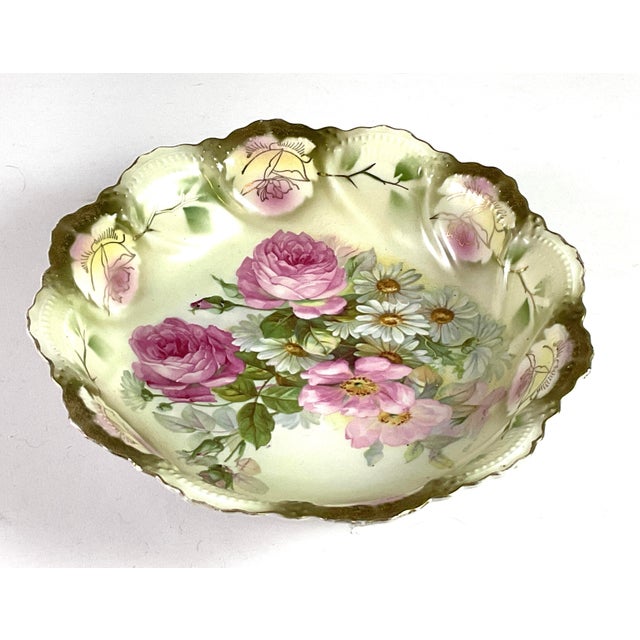 Hand Painted Peonies and Daisies on Porcelain Bowl-Late 19th Century-Leuchtenburg,Germany For Sale - Image 9 of 12