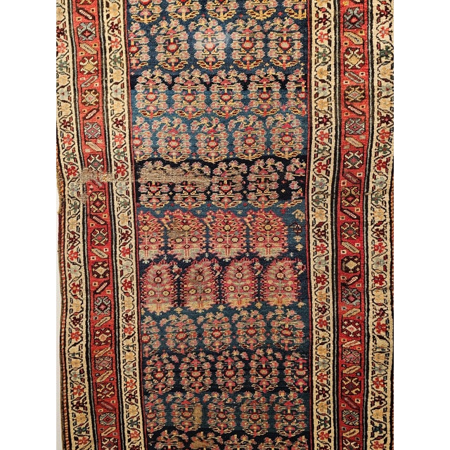 Textile 19th Century Hand Woven Bidjar Runner, Allover Paisley Pattern, Blue & Red, 2.5’ X 9’ For Sale - Image 7 of 12