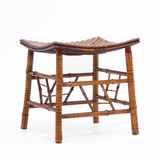 French Egyptian Revival Bamboo Faux Painted Thebes Stool 1930s For Sale In Philadelphia - Image 6 of 12