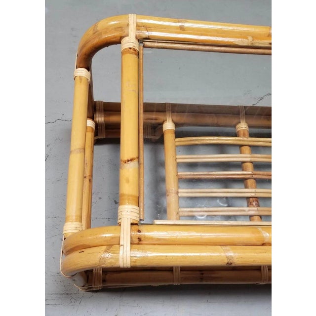 1940s Restored 2-Tiered Rattan Coffee Table W/ Glass Top For Sale - Image 4 of 6