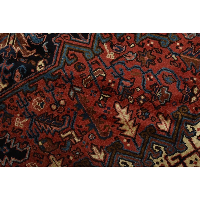 1990s Heriz Rug 8’1” X 10’10” Red Wool Vintage Tribal Hand-Knotted Oriental Carpet For Sale - Image 5 of 15