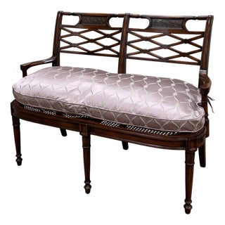 Theodore Alexander Regency Cane Seat Carved Wood Settee For Sale