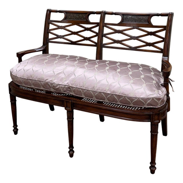 Theodore Alexander Regency Cane Seat Carved Wood Settee For Sale