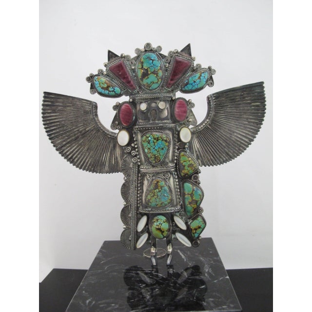 Native American Michael Little Elk Sterling Silver Turquoise Kachina Eagle Dancer Sculpture For Sale - Image 3 of 13
