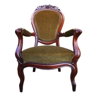 Louis XV Neo Rococo Mahogany Cabriolet Armchair, France, 1860s For Sale