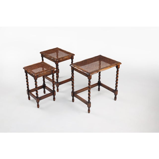 20th Century Oak and Rattan Nesting Tables, Set of 3 For Sale - Image 4 of 14