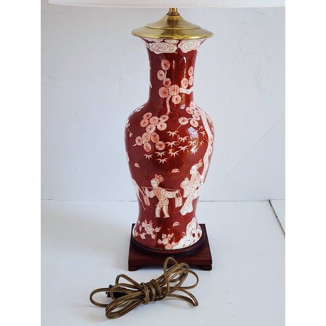 Brick Red Mid-Century Chinoiserie Style Table Lamp For Sale - Image 8 of 12