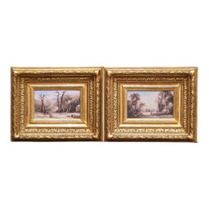 Pair of 19th Century French Barbizon Pendants Landscape Paintings in Gilt Frames