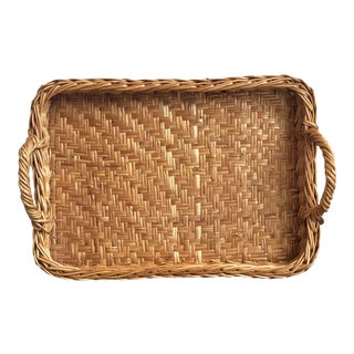 Vintage Wicker Serving Tray For Sale