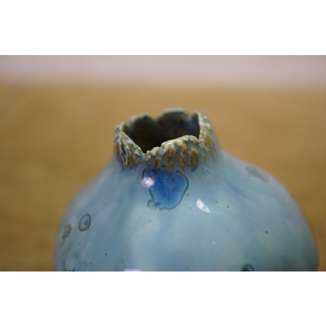 2 Vintage Blue Glazed Gourd Shaped Pinch Pot Pottery Bud Vases 2" For Sale - Image 12 of 14