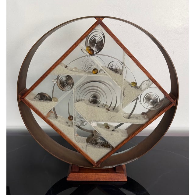 1970s Ann Wiseman Kinetic Sand Fountain Sculpture in Walnut, Lucite, and Brass For Sale - Image 4 of 9