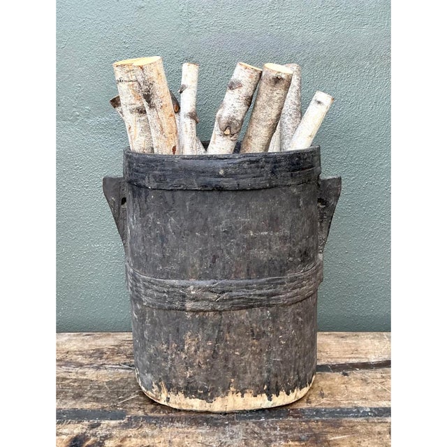 Vintage Patinated Wood Bucket For Sale In West Palm - Image 6 of 12