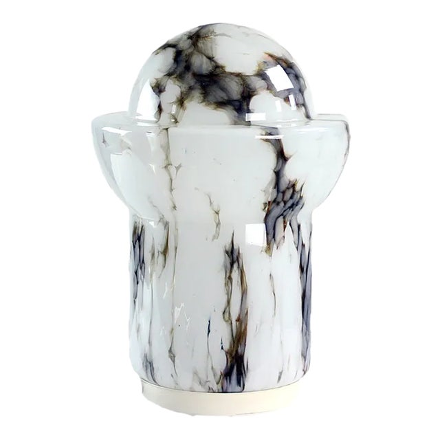 Vintage White and Marble Colored Opaline Glass Table Lamp by Ivan Jakeš for Sklarny Rapotin, 1960s For Sale