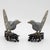 Pair of carved chinese green soap-stone birds carved wooden bases