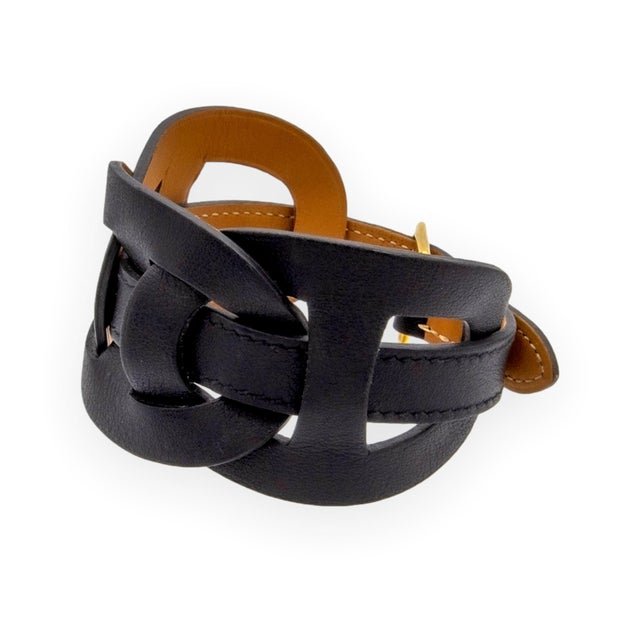 2000 - 2009 Hermès Fétiche Chaîne d'Ancre Leather Wrap Bracelet in Black Circa 2006 For Sale - Image 5 of 10