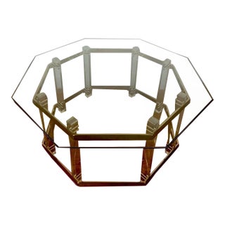 1970s Charles Hollis Lucite and Brass Hexagonal Coffee Table For Sale