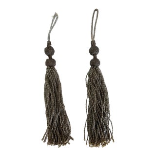 Pair Antique French Silver and Glass Beaded Tassel Curtain Tiebacks or Keyhole Ornament For Sale