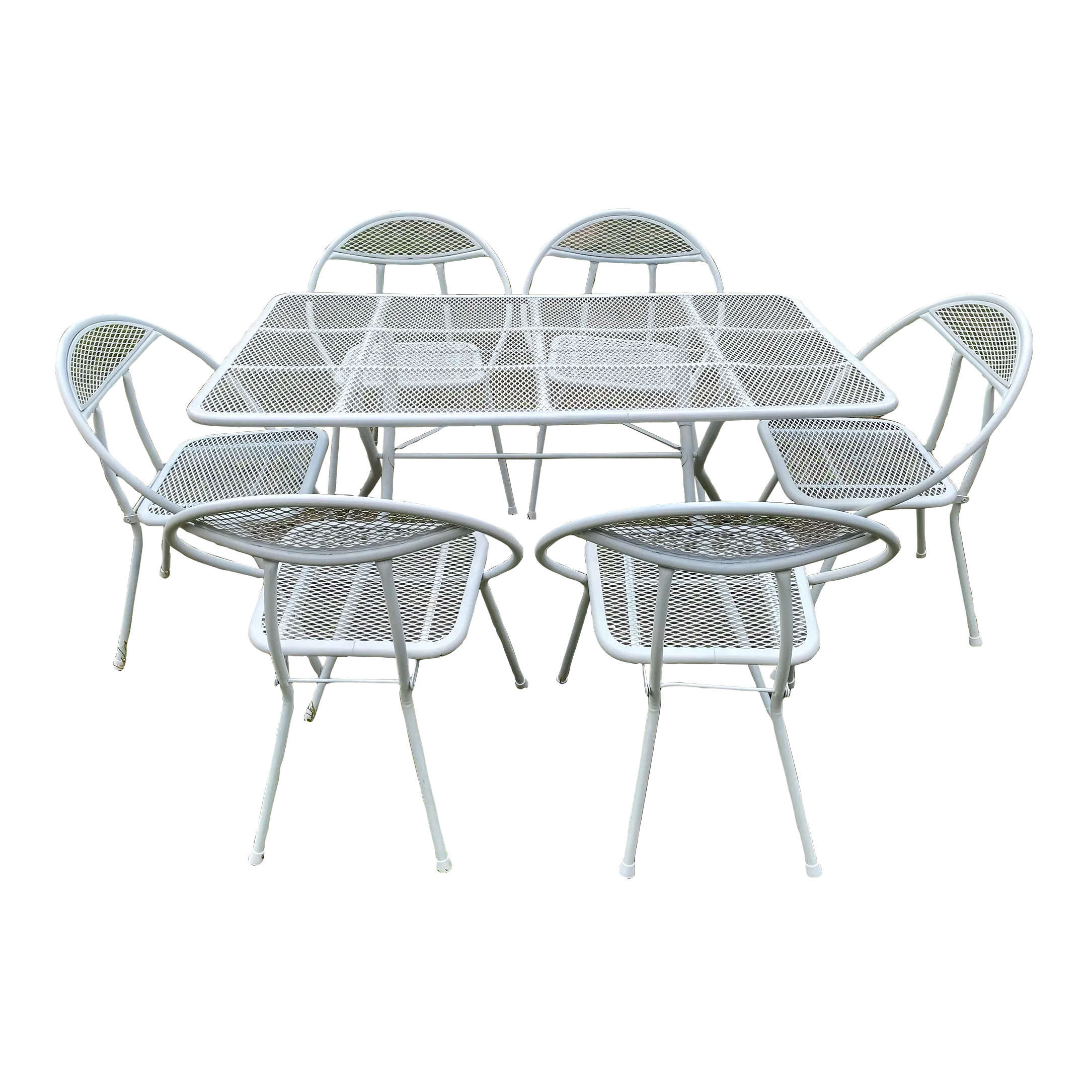 1960s Rid-Jid Iron Folding Patio Dining Set Table & 6 Chairs