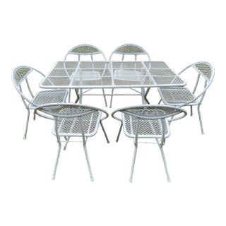 1960s Rid-Jid Iron Folding Patio Dining Set Table & 6 Chairs, Attributed to Salterini For Sale