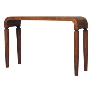 Amber Oak-Finish Mango Wood Curved Console Table For Sale