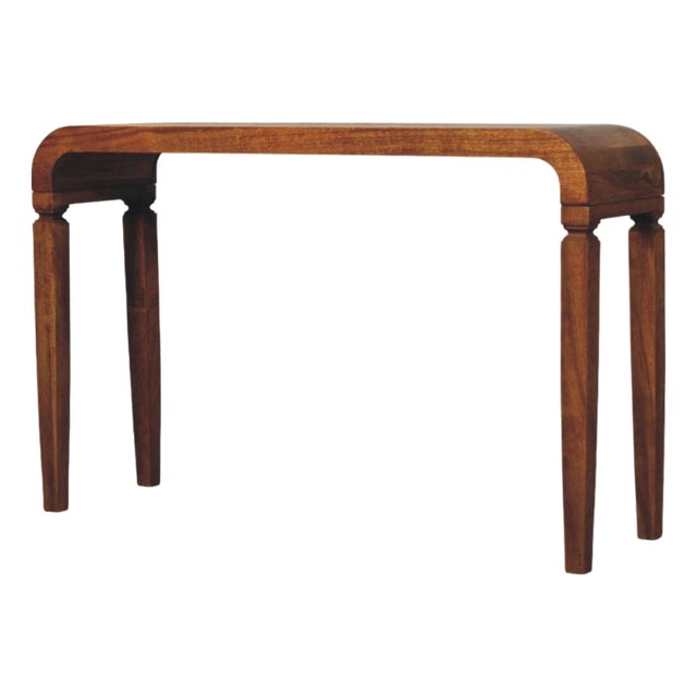 Amber Oak-Finish Mango Wood Curved Console Table For Sale