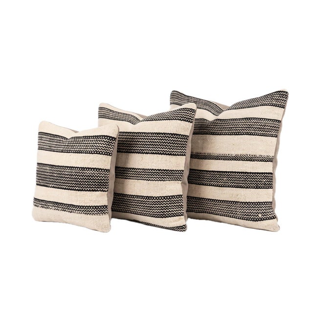 Mid-Century Modern Gray Striped Kilim Pillow Cover - Set of Three For Sale - Image 3 of 4