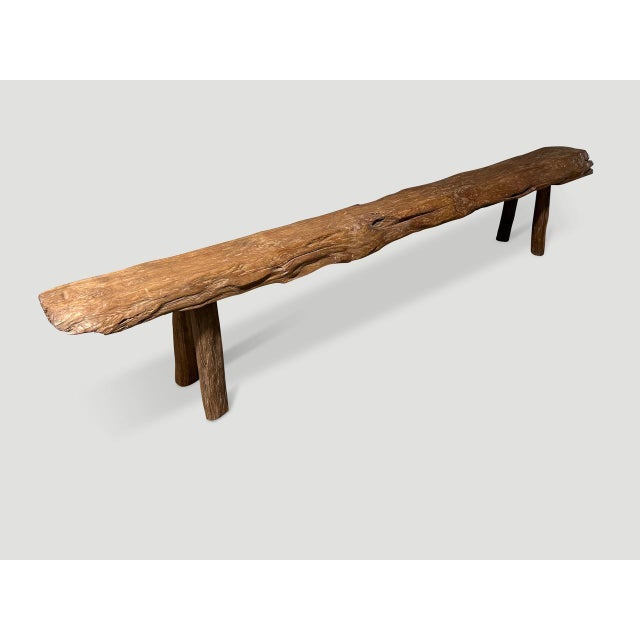 Contemporary Andrianna Shamaris Teak Wood Log Bench For Sale - Image 3 of 6