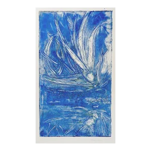 Vintage Abstract Botanical Etching in Blue