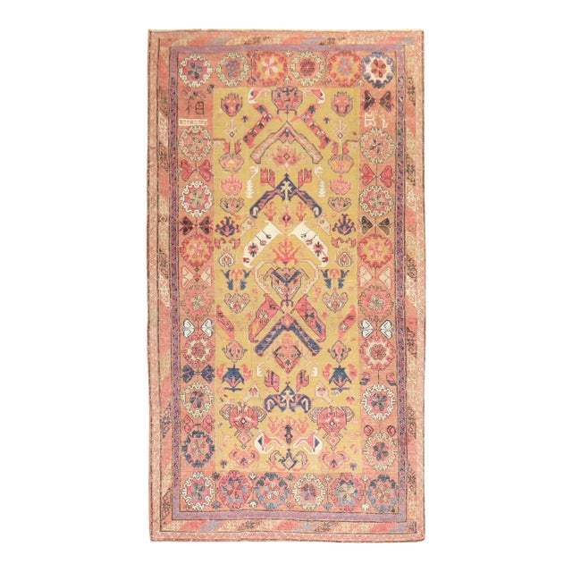 Zabihi Collection 19th Century Gold Persian Soumac Flatweave - 5'7" x 8'3" For Sale