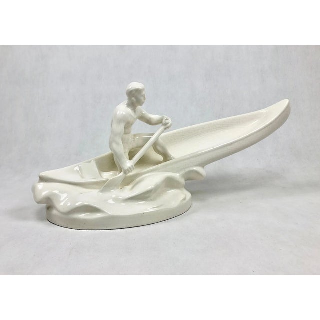 Ivory Ceramic Figure of Canoeist from Jihokera Bechyně, Czechoslovakia, 1960s For Sale - Image 8 of 11