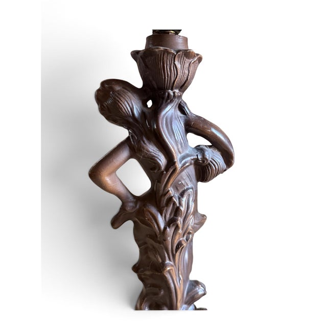 Victorian Late 20th Century Tiffany Style Figural Lady Stained Floral Table Lamp For Sale - Image 3 of 13