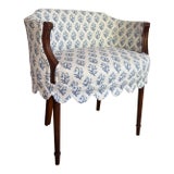 Antique Regency-Style Blue and White Floral Barrel Vanity Chair For Sale
