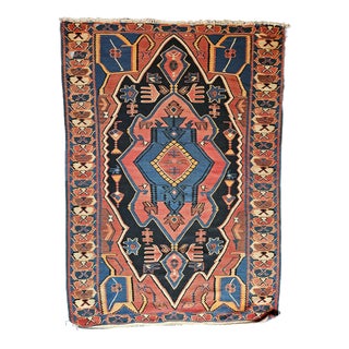 Handwoven Persian Senneh Kilim Rug with Caucasian Iconography, 1960s For Sale