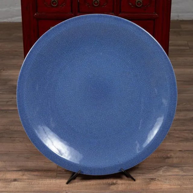 Chinese Vintage Chinese Blue Ceramic Charger Plate from the 1980s For Sale - Image 3 of 10