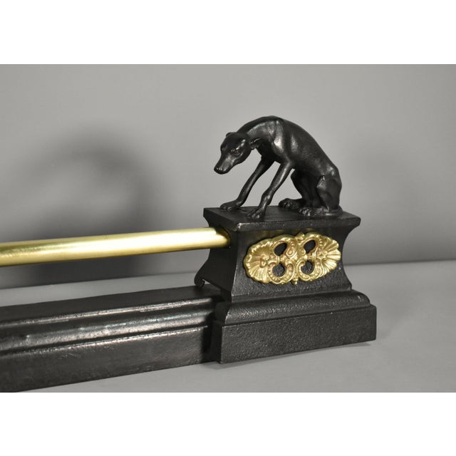 Metal Antique French Fireplace Fender with Greyhounds in Bronze, 1800s For Sale - Image 7 of 17