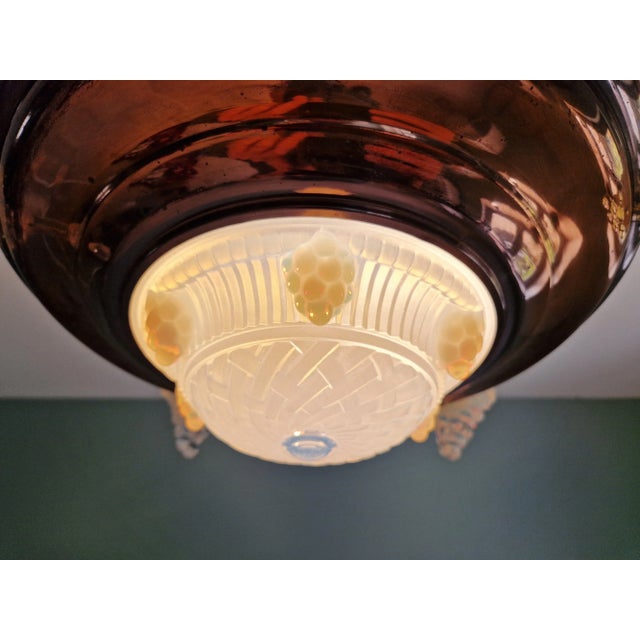 Art Deco Ceiling Light in Copper and Opal Pressed Molded Glass, 1920s-1930s For Sale - Image 4 of 18