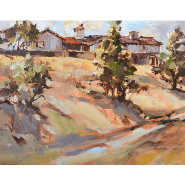 A rich, painterly scene of the mission at San Juan Capistrano, California by listed artist Jane R. Hofstetter (American,...