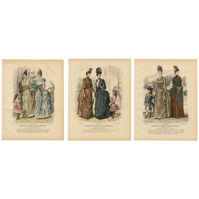 French Fashion Plates with Paris Ladies & Children, 1880, Engravings, Set of 3 For Sale - Image 10 of 10