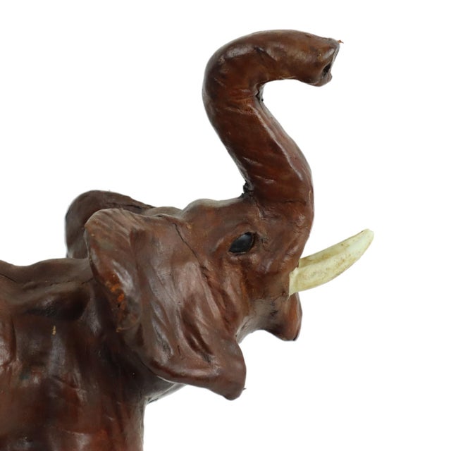 Brown Vintage Brown Leather Elephant with Tusks For Sale - Image 8 of 10